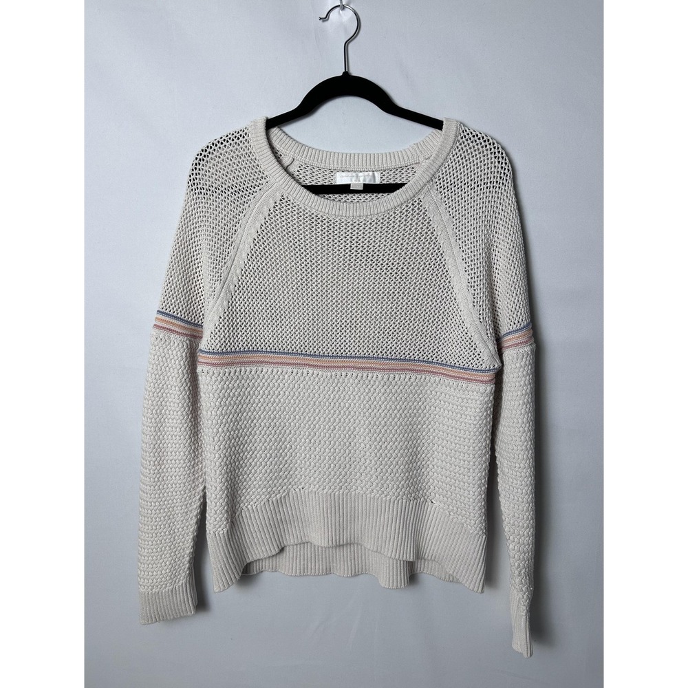 Spiritual Gangster Sweater Womens Small Beige Knit Mesh Raglan Pullover Striped